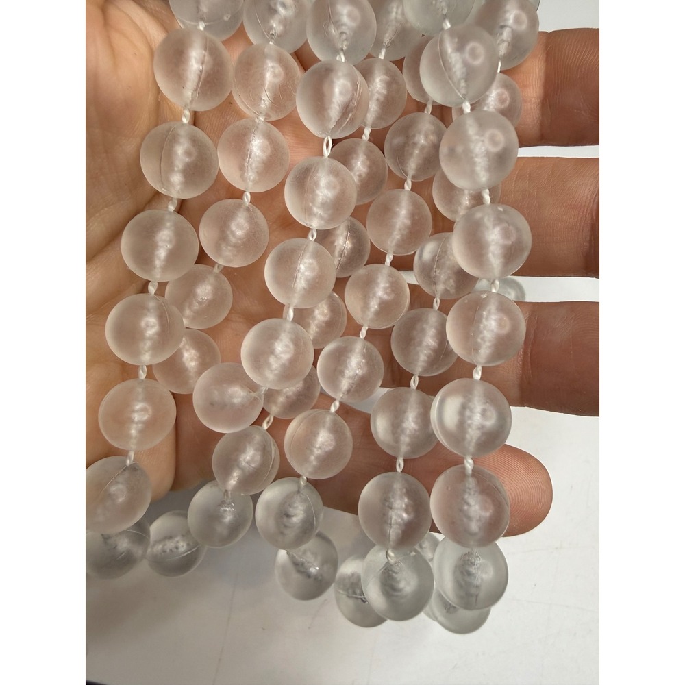 Frosted Clear Acrylic Bead Hand Knotted Long Necklace Matte Translucent 48 Inch